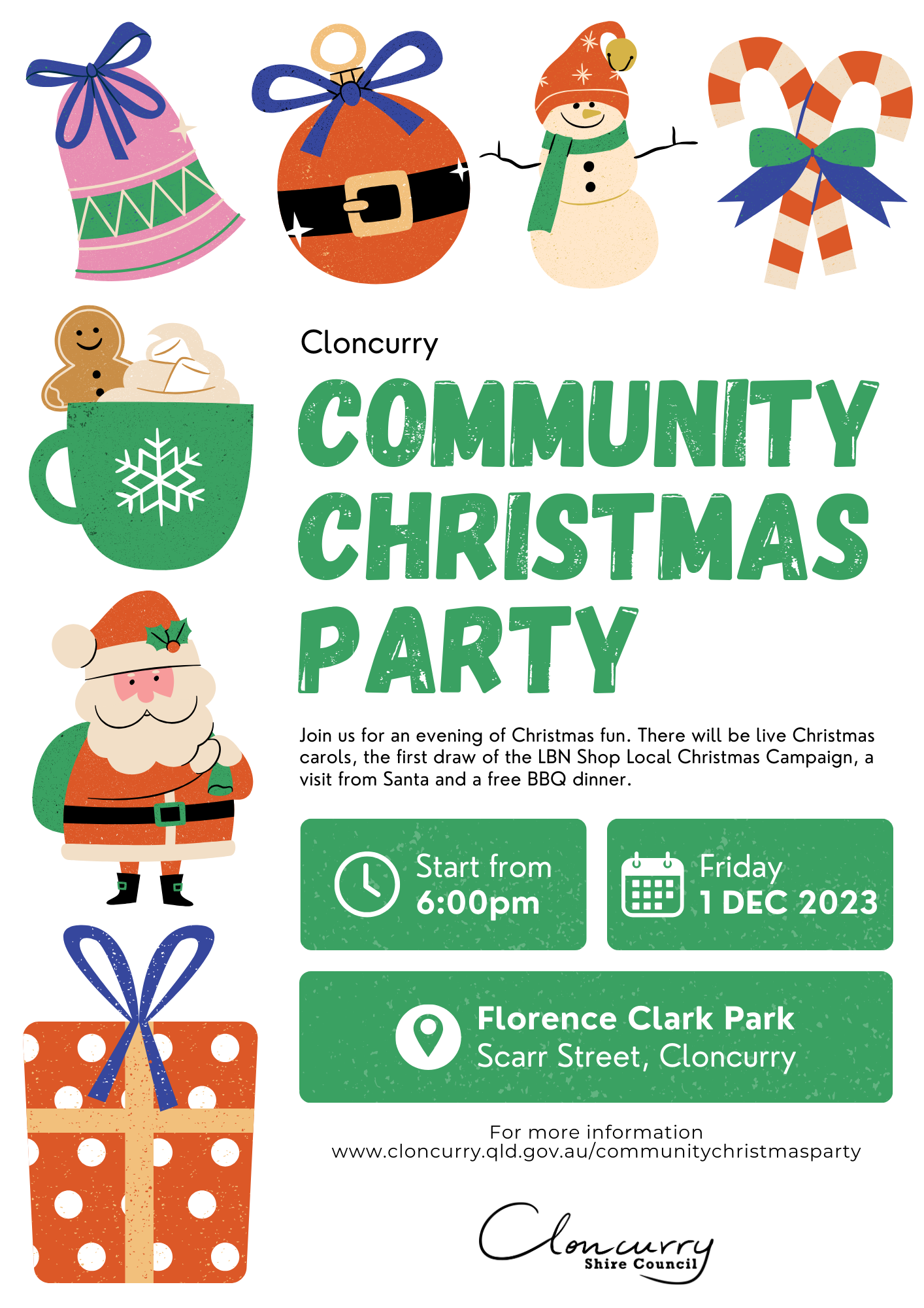 Cloncurry Community Christmas Party 2023 - Event poster