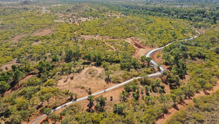 Aerial photo of the path to Chinaman Creek Dam Stage 2