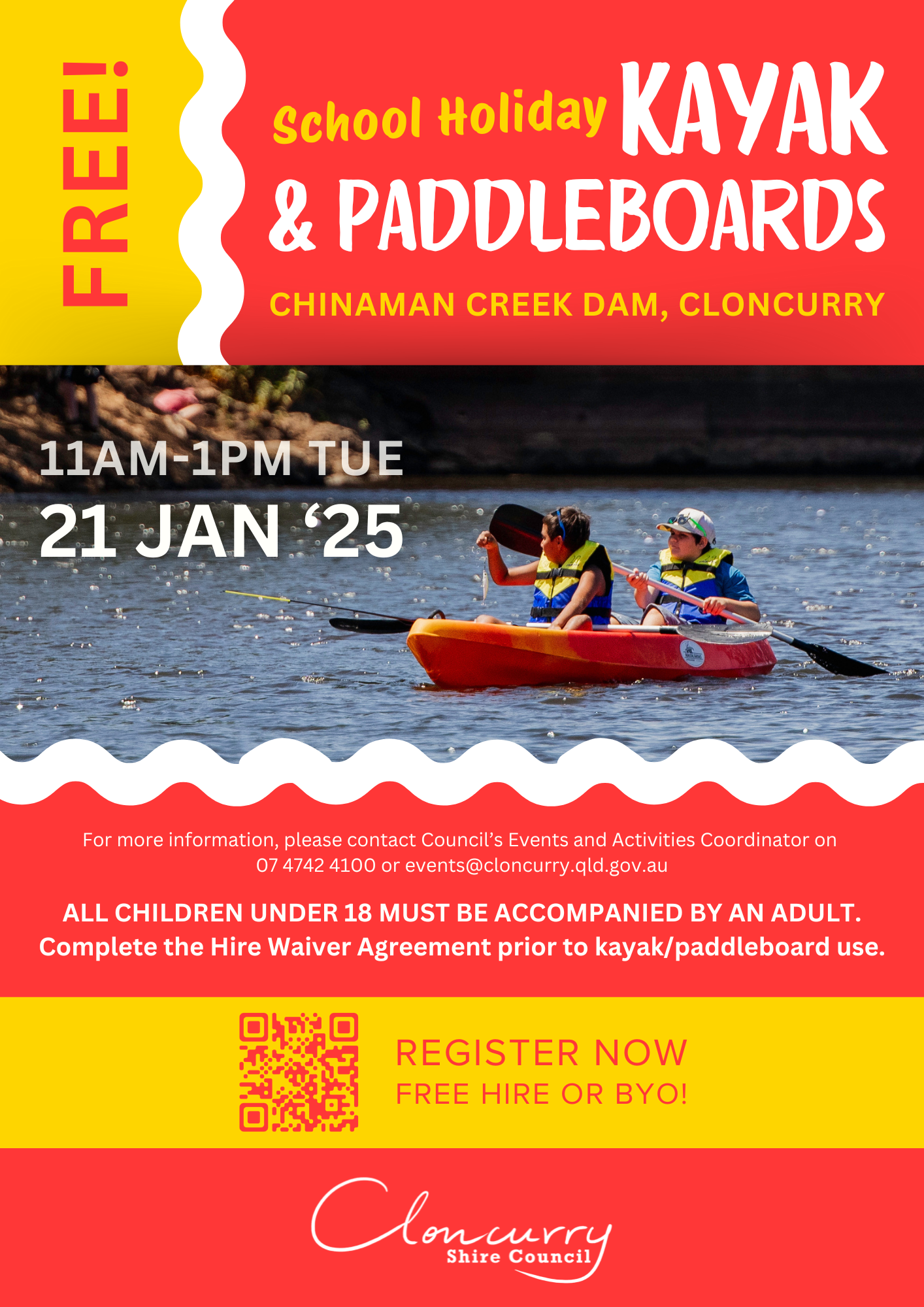School holiday activity kayak and sup afternoon january 2025