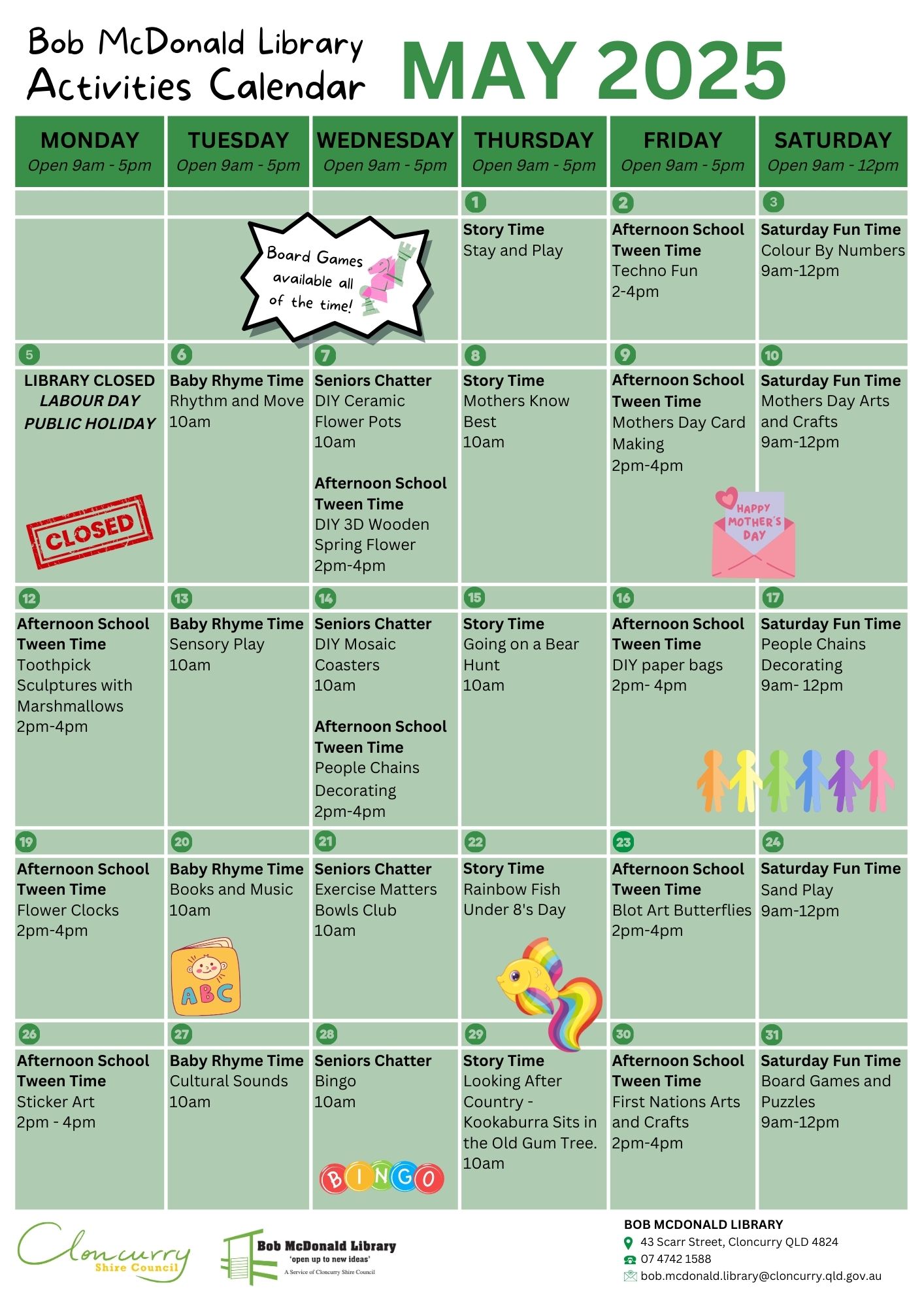 Bob McDonald library activities calendar for february 2025